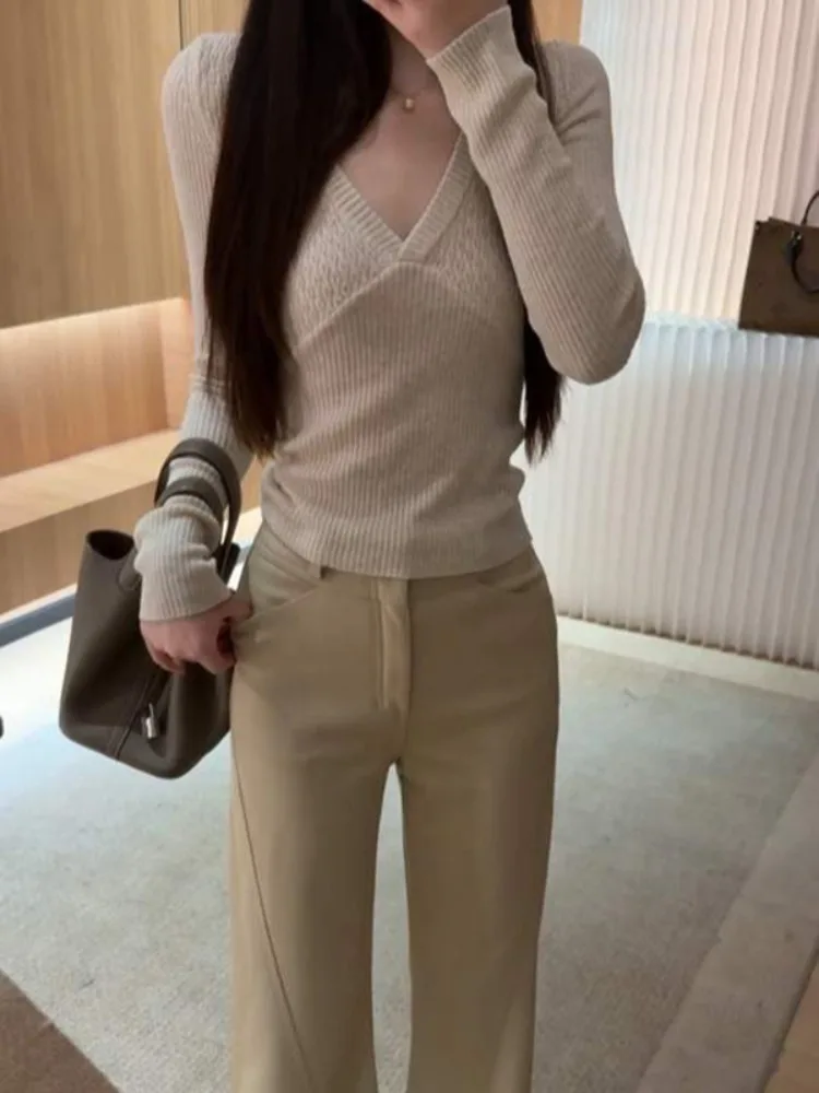

Korean Sle V-Ne Long Sve Knitted Sweater Women's ort Base Layer Top Can Be Worn outside Autumn Winter Matching with ...