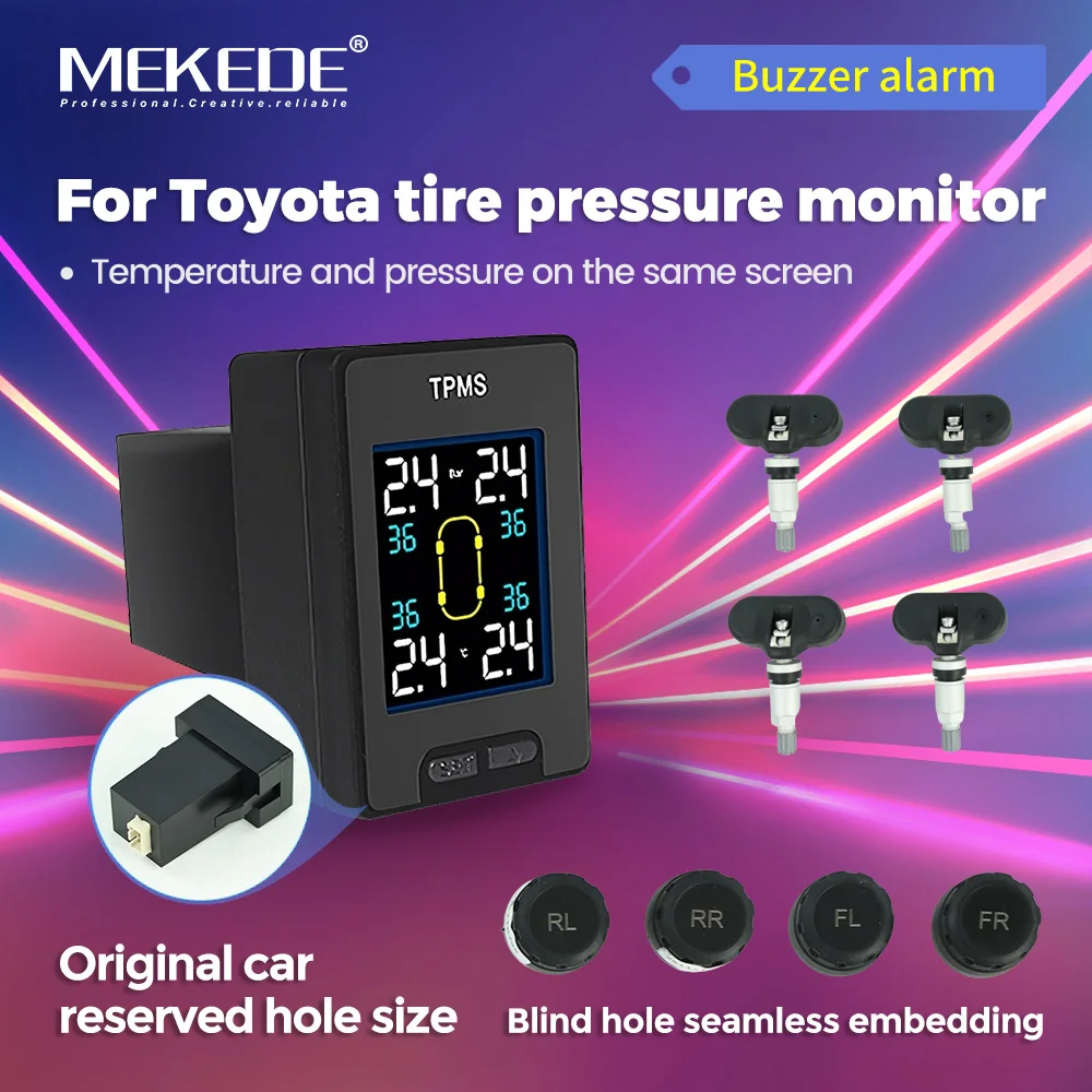 For Toyota Universal Original Vehicle Reserved Blind Hole Size Tire Temperature Pressure Displayed Buzzer Alarm External 4pcs
