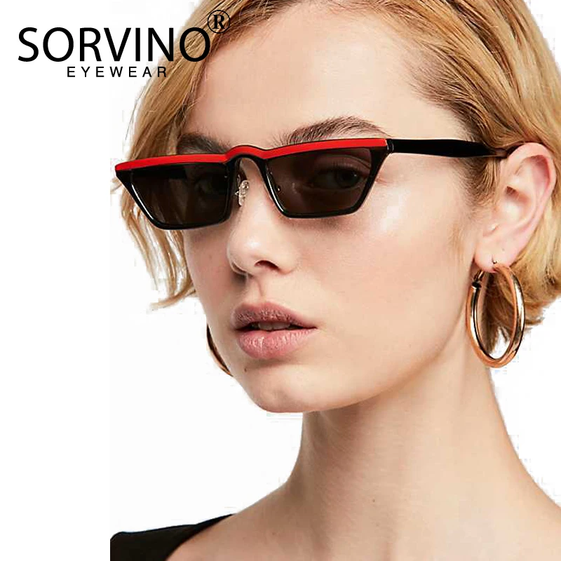 SORVINO 2022 Retro Red Stripe Polygon Sunglasses Brand Designer Women Unique Flat Top Eyebrow Cat Eye Sun Glasses Shades SVN60