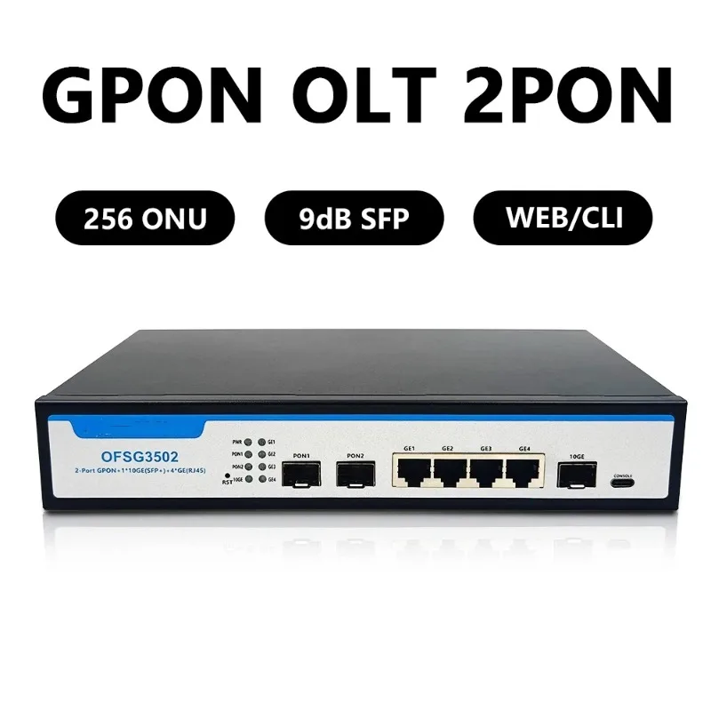 Mini GPON OLT SFP+ 2 Port 10GE, Single Port GPON OLT Supports 256 ONUs for FTTH Network Expansion