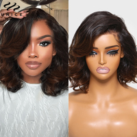 UNice Hair Ombre Brown Spiral Curls Wavy Bob Wig 13x4 Human Hair Lace Frontal Wig Pre Cut Pre Bleached Pre Everything Wig 12Inch