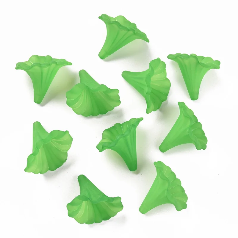 10pc Transparent Acrylic Beads Calla Lily Frosted Dark Sea Green 40.5x33x35mm Hole: 1.8mm