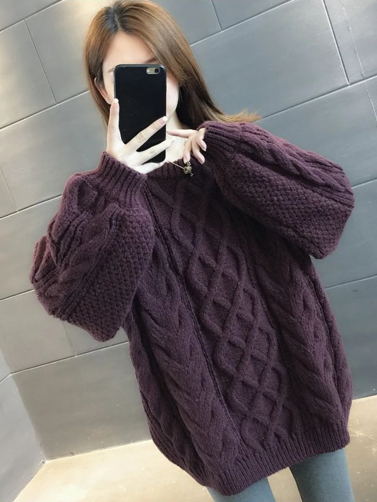 Suéteres de punto para mujer, jersey térmico liso y cálido, moda coreana en promoción, jersey holgado de estilo perezoso para otoño