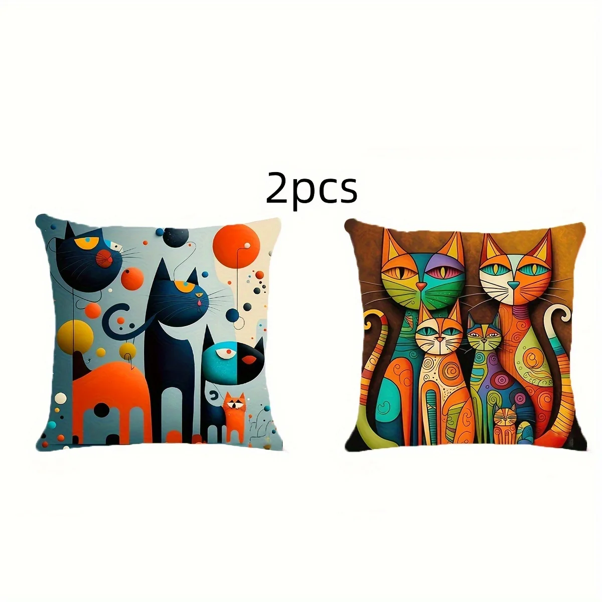2pcs Abstract Cat Pillowcase Throw Pillow Cover for Living Room Polyester Fabric Square Office Decor Cushion Cover Pillow Cases