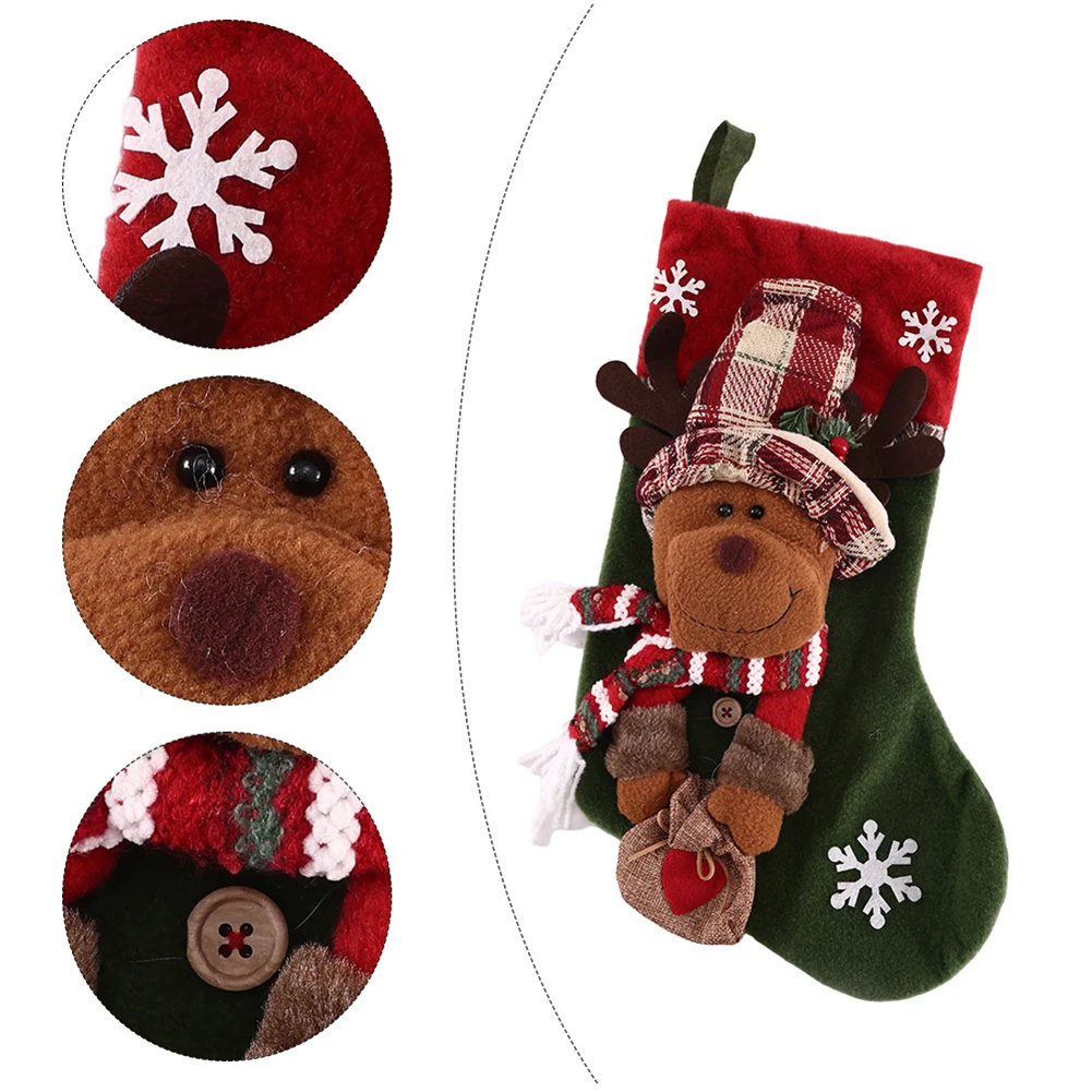 Candy Bag Stockings Christmas Decoration Holiday Season Large Opening Polyester Fabric Reindeer Design Santa Claus Design