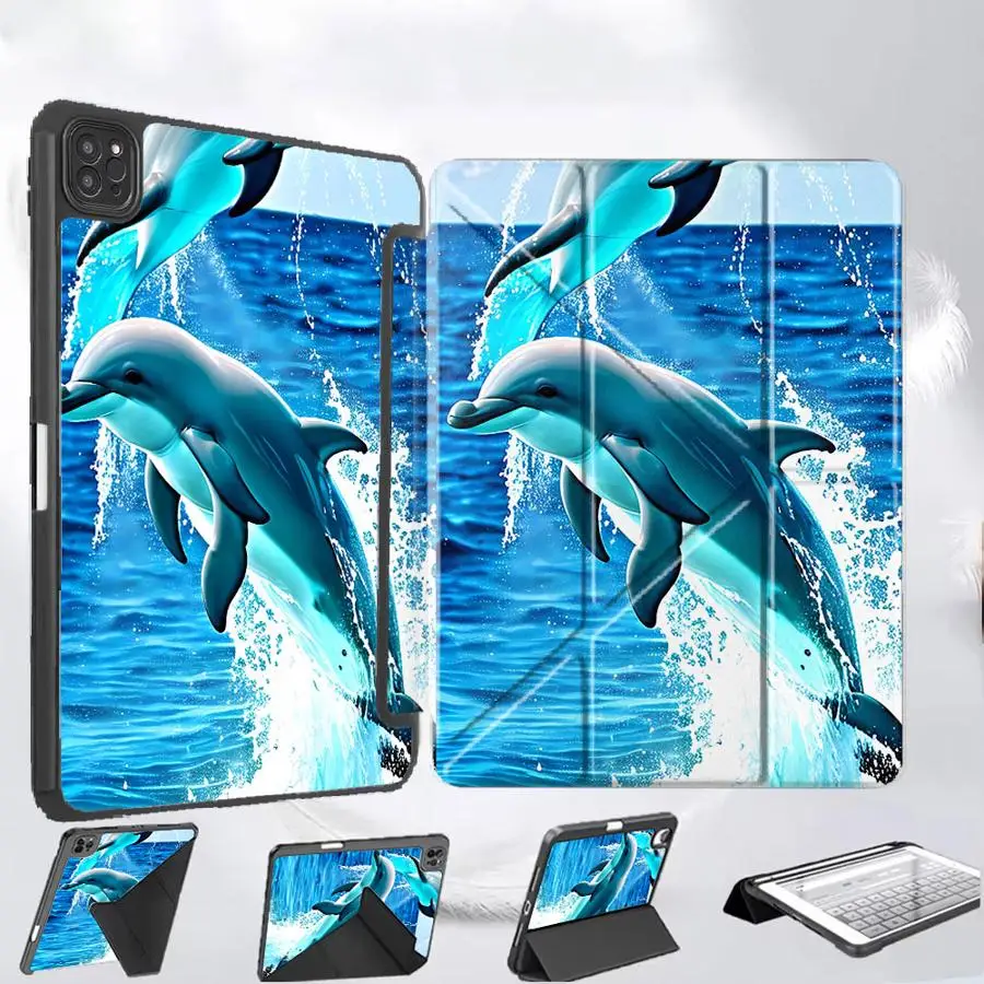 

Tablet Case For iPad Pro 2025 Mini 6 7 Pro 11th 10th 9th 8th 7th 12.9inch Air 4 5 M3 M2 M4 11inch Holder Cover Ocean Dolphin