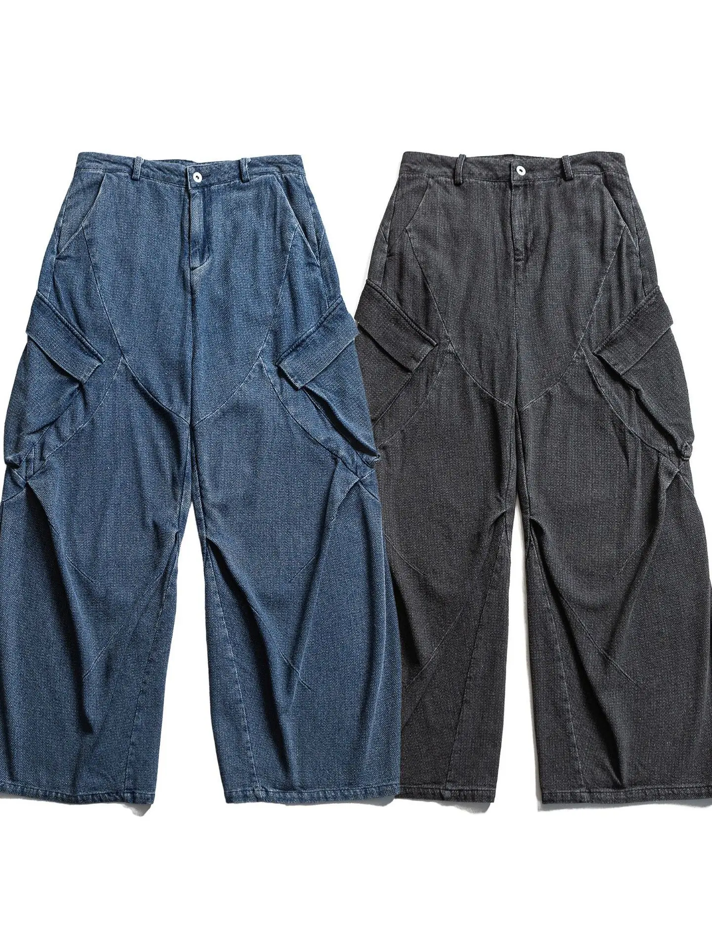 

Loose Wide Leg Pants American Sle Vintage Kapital Pleated Design Workwear Denim Jeans Casual Cotton Blend Youth Jeans