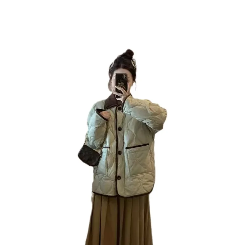 2023 Nieuwe katoenen jas dames Koreaanse korte stijl contrasterende kleur trendontwerp revers contrasterende kleur winterjas lichtgewicht