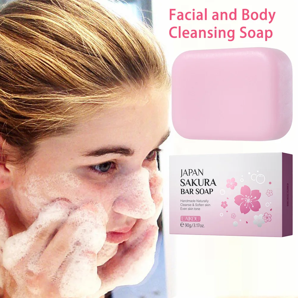 LAIKOU Sakura Facial Body Whitening Soap Reduces Acne Dark Spot Deep Cleaning Cutin Brightening Skin 90g