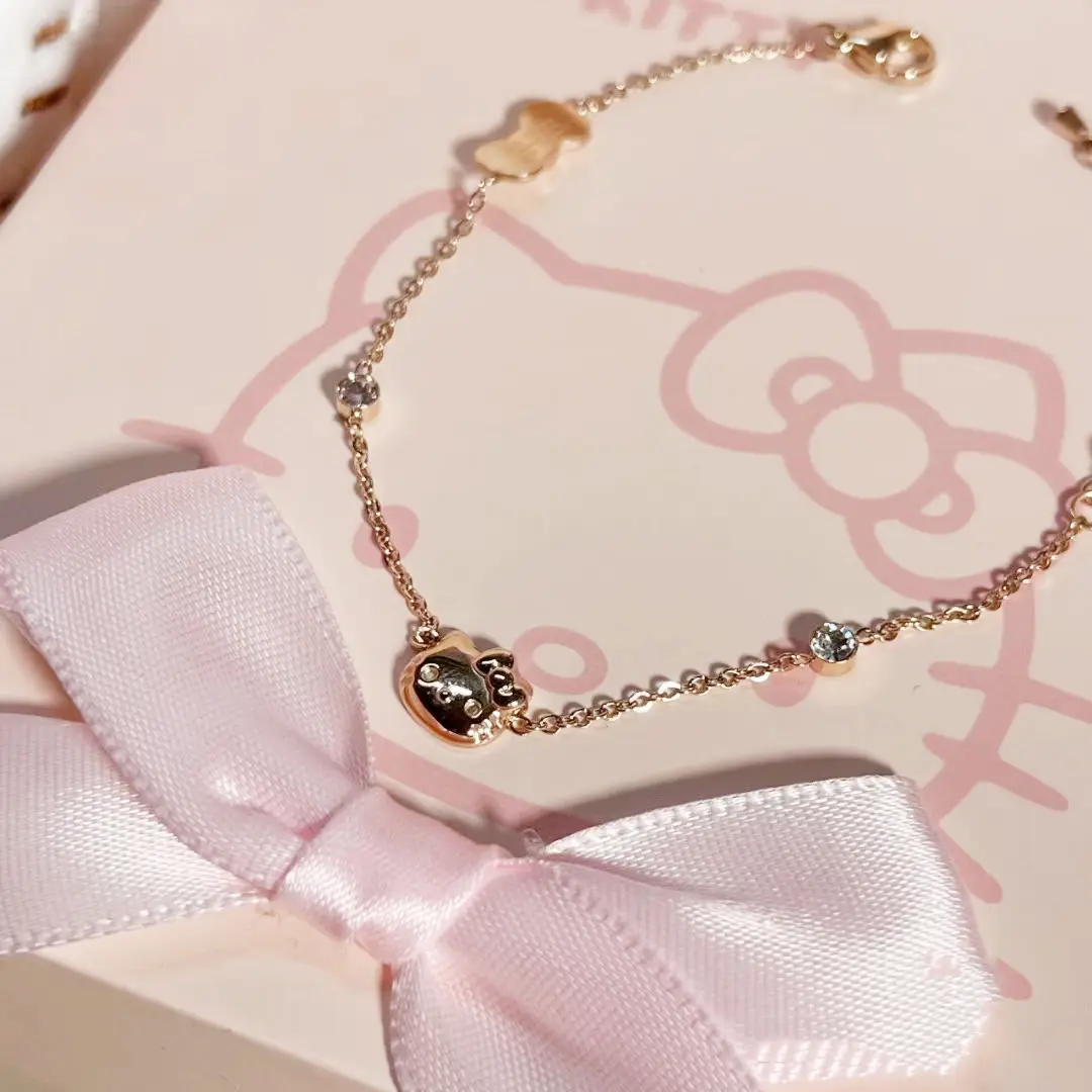 Fashion Sanrio Hello Kitty Bracelet Simple Design 999 Silver Cute Cartoon For Girl Light Luxury High Grade Jewelry Festival Gift