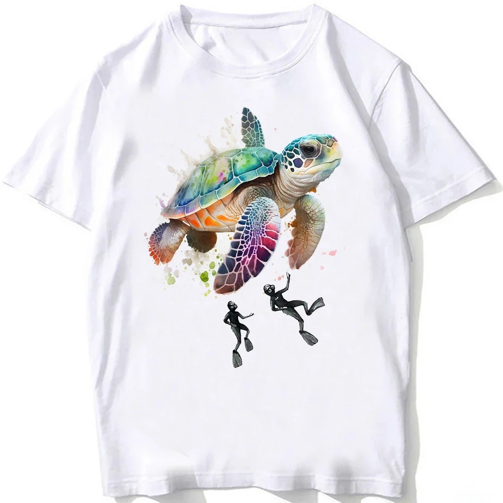 

Super Cute Sea Turtle Whale Shark Watercolor T-Shirt Unisex Men Tshirts Summer Beach Diving White Casual Tees Sea Life Boy Tops