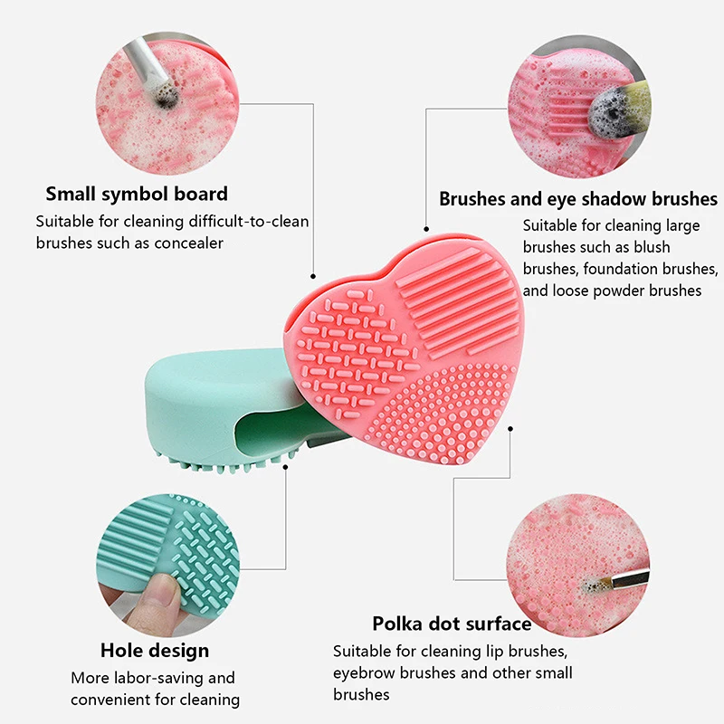 Cosmetic Tool Heart Shaped Makeup Foundation Brush Handheld Cleaner Silicone Cleaning Mat Travel Portable Dormitory Home Gift