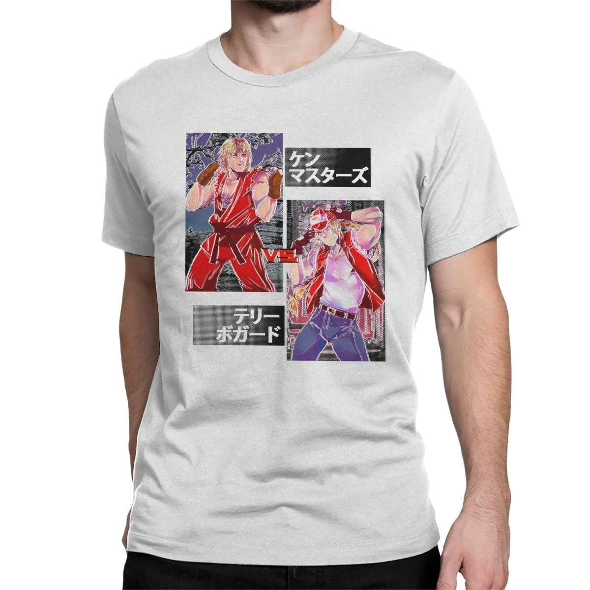 Men's T-Shirt King Of Fighters Novelty Pure Cotton Tee Shirt Classic Ken Masters Vs Terry Bogard T Shirt Crewneck Tops