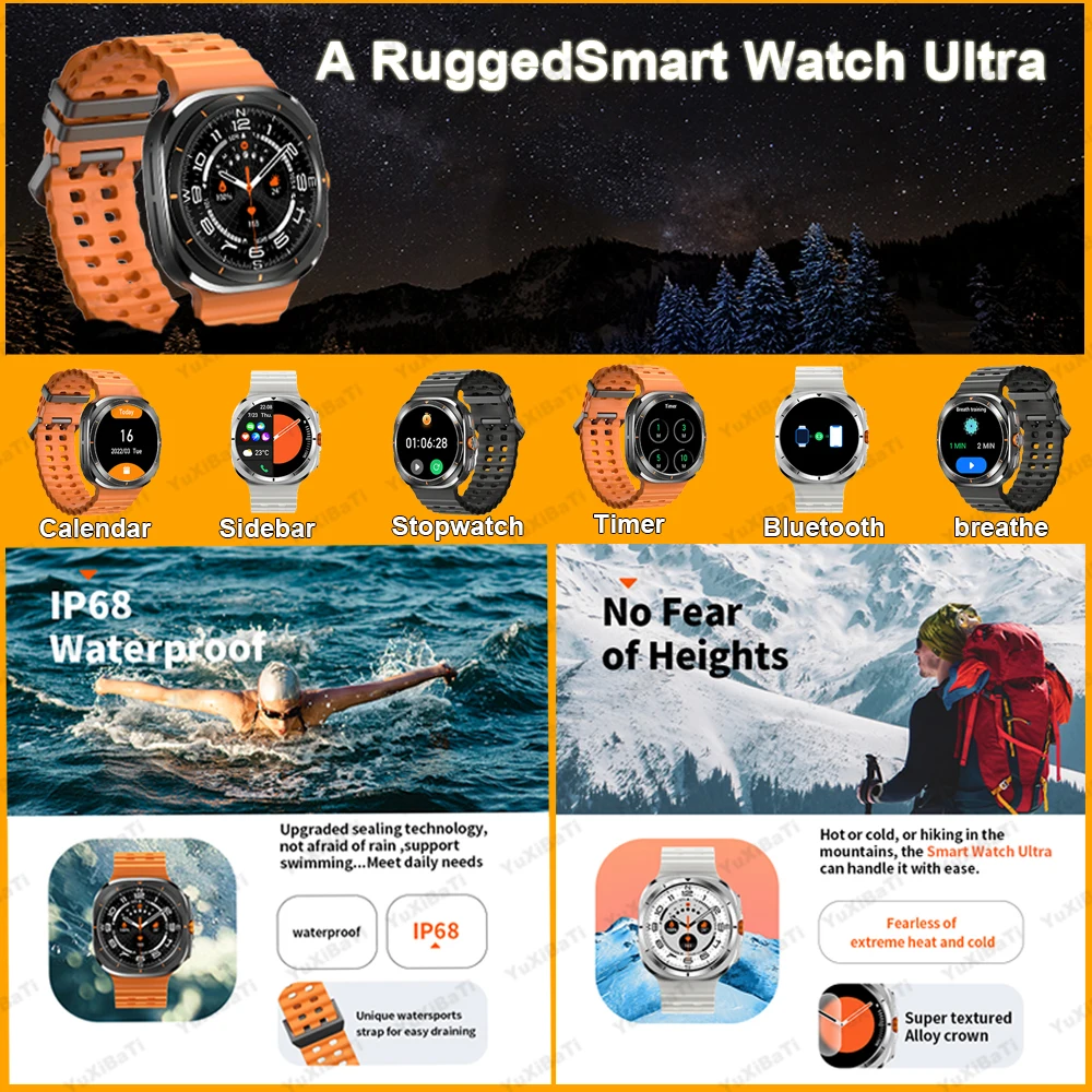 Nieuwe Samsung Galaxy Watch 7 Ultra GPS-kompas NFC Smart Watch 47 mm kloonversie AMOLED BT-oproep IP68 Galaxy 6 verbeterde smartwatch