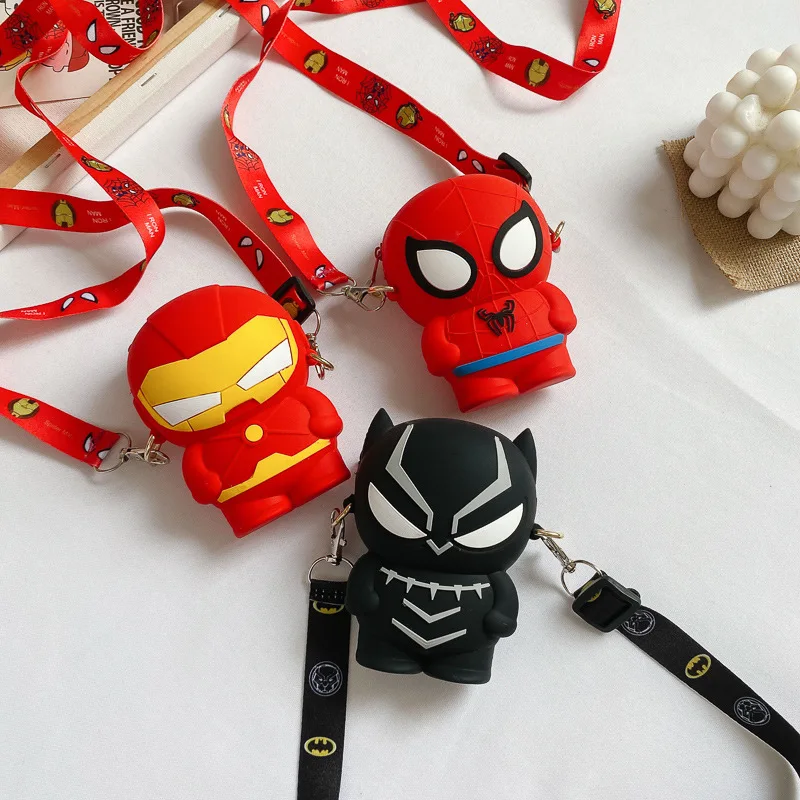 Marvel Hero Spider-Man Iron Man Black Panther Steve Rogers Silica Gel Girl Crossbody Pack Coin Purse Lady Key Bag Gift Prize