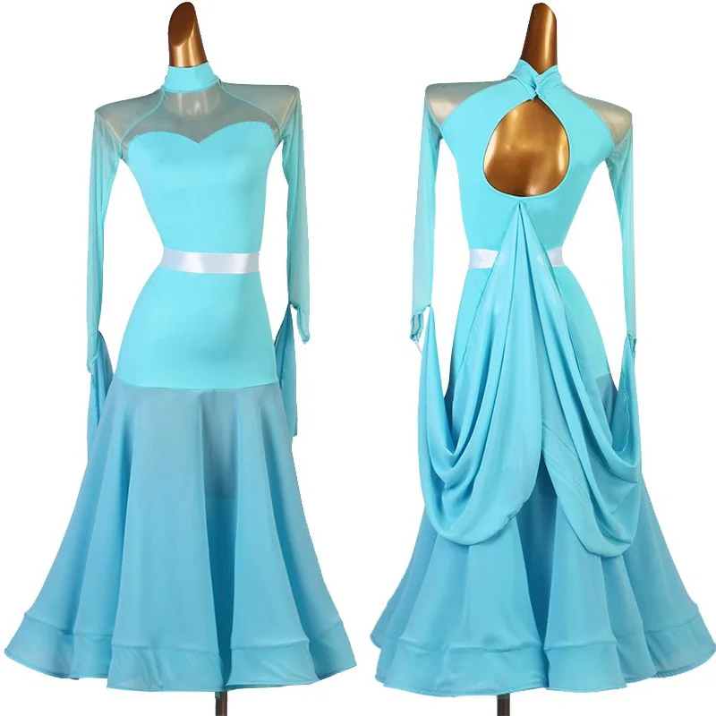 

Waltz Dance Dress Ballroom Dance Competition Dress For Women Clothes Mesh Backless Dress Modern Dance Stage Wear Dress DQL12250