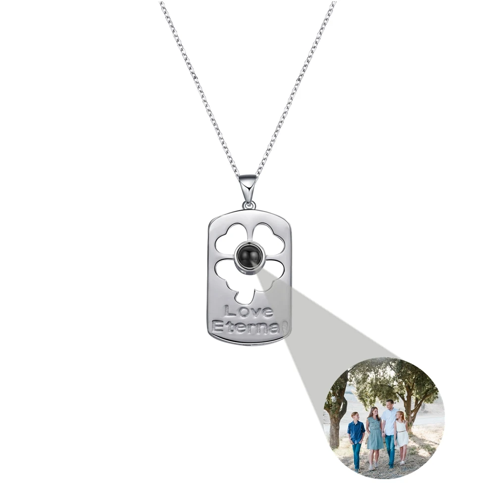 زهرة أربع أوراق قلادة قلادة للنساء مخصص صور الإسقاط صورة قلادة 925 سلسلة هدية عيد ميلاد لصديقتك