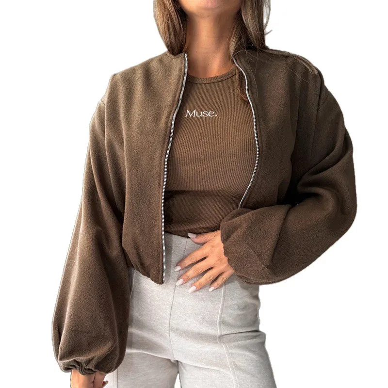 New Women's Clothing 2025 Fashion Versatile Woolen Stand Up Collar Short Jacket Top Coat