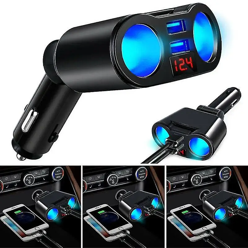 Car Lighter Adapter Splitter Dual USB Plug Socket Charger For Phone Black 70g 1xCarcharger