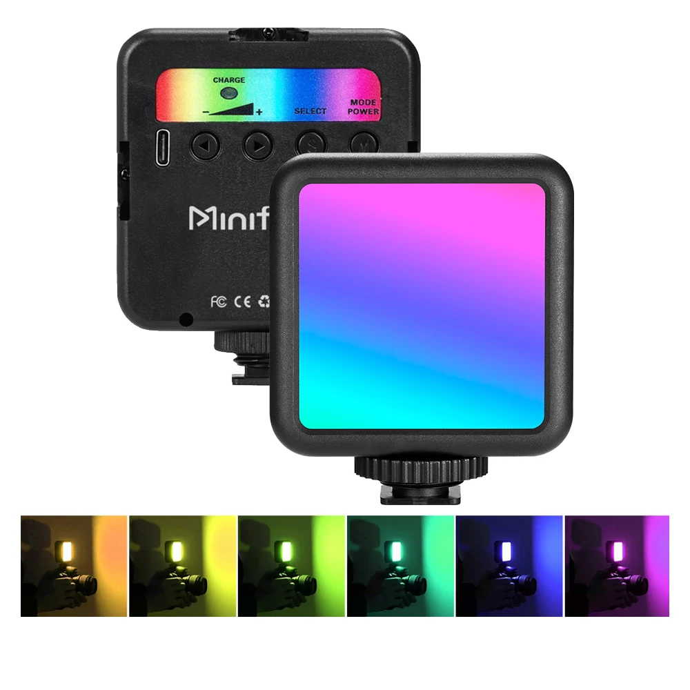 Minifocus RGB LED Video Light Photography Fill Camera Lighting Panel CRI95+ 2500-7000K 3 Cold Shoe For Vlog Live Streaming DSLR