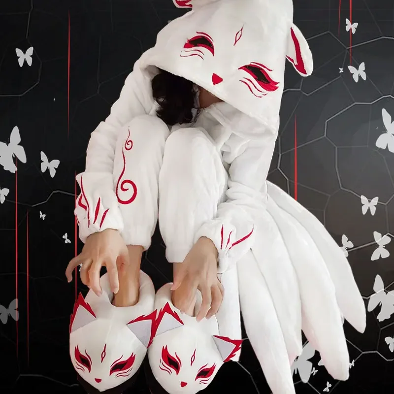 

2026 new Anime Cosplay Pajamas Unisex Fox White Pajamas Cosplay Costume Jumpsuits Cartoon Winter Flannel Home Sleepwear hotsale