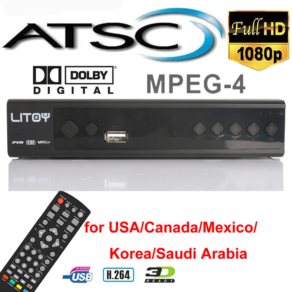 ATSC TV Tuner Digital TV Free Channels Converter Box With Recording&Playback 1080p HD TV Receiver Suitable for USA/Mexico/Canada