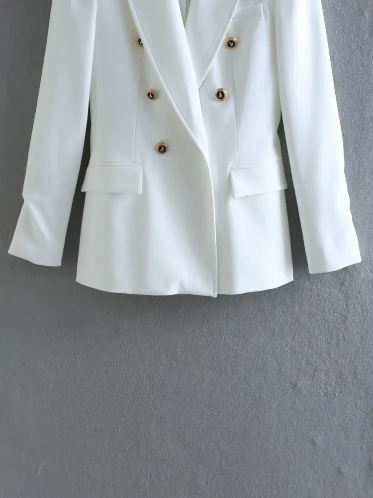 TRAF-Blazer Long Blanc à Manches sulfpour Femme, Veste Croisée, Tenue de Bureau, Streetwear