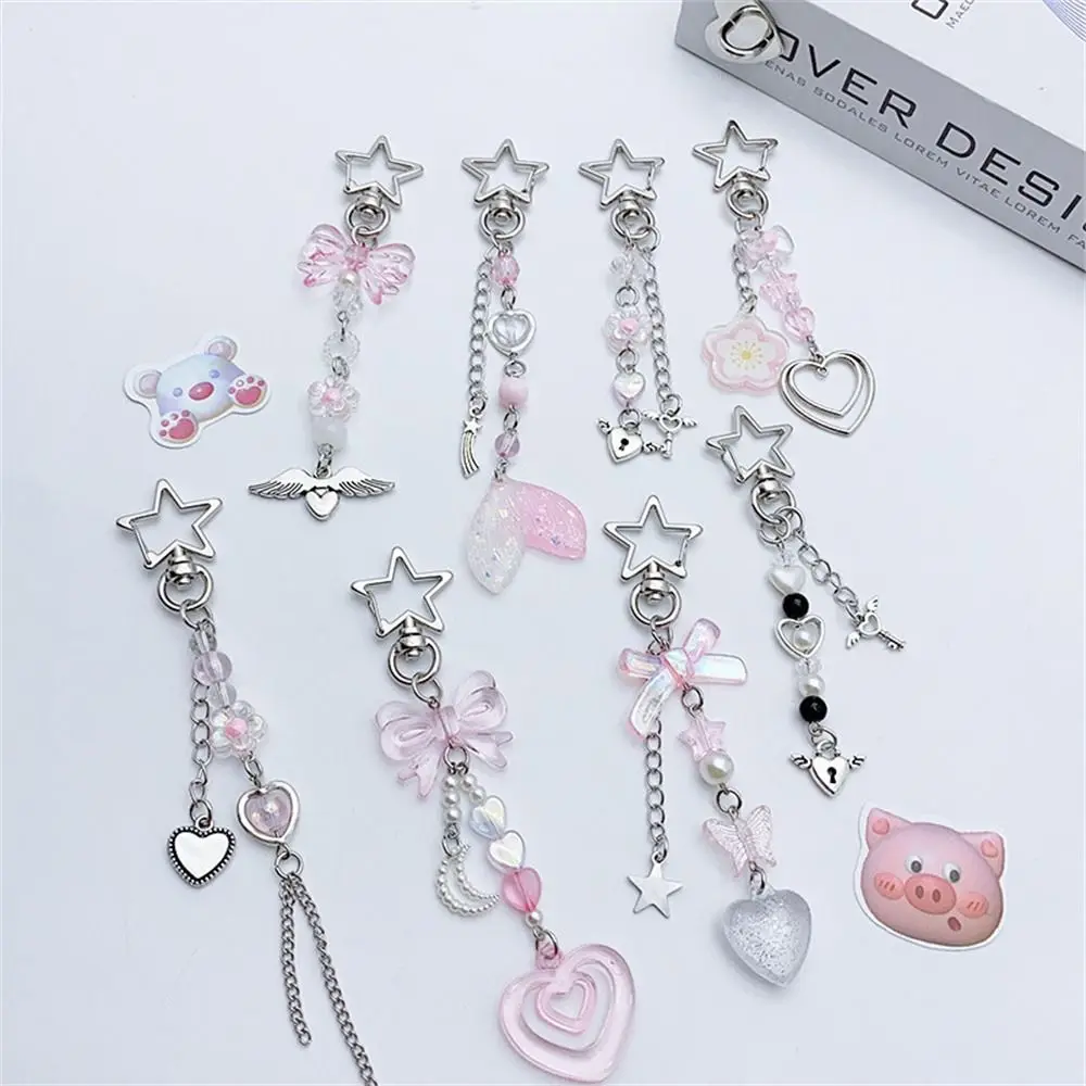 

Bowknot Phone Charm Strap Keyring Heart Hanging Cord Y2K Phone Chain Handmade Pendant Mobile Phone Lanyard Girls Women