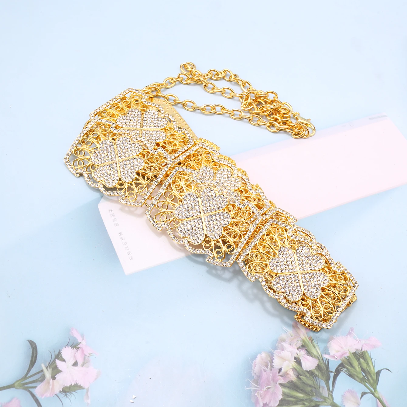 Cadena de cintura de cristal chapada en oro de lujo para mujer, cinturón de vestido nupcial de Oriente Medio, accesorios étnicos para mujer, cadenas de cinturón marroquí