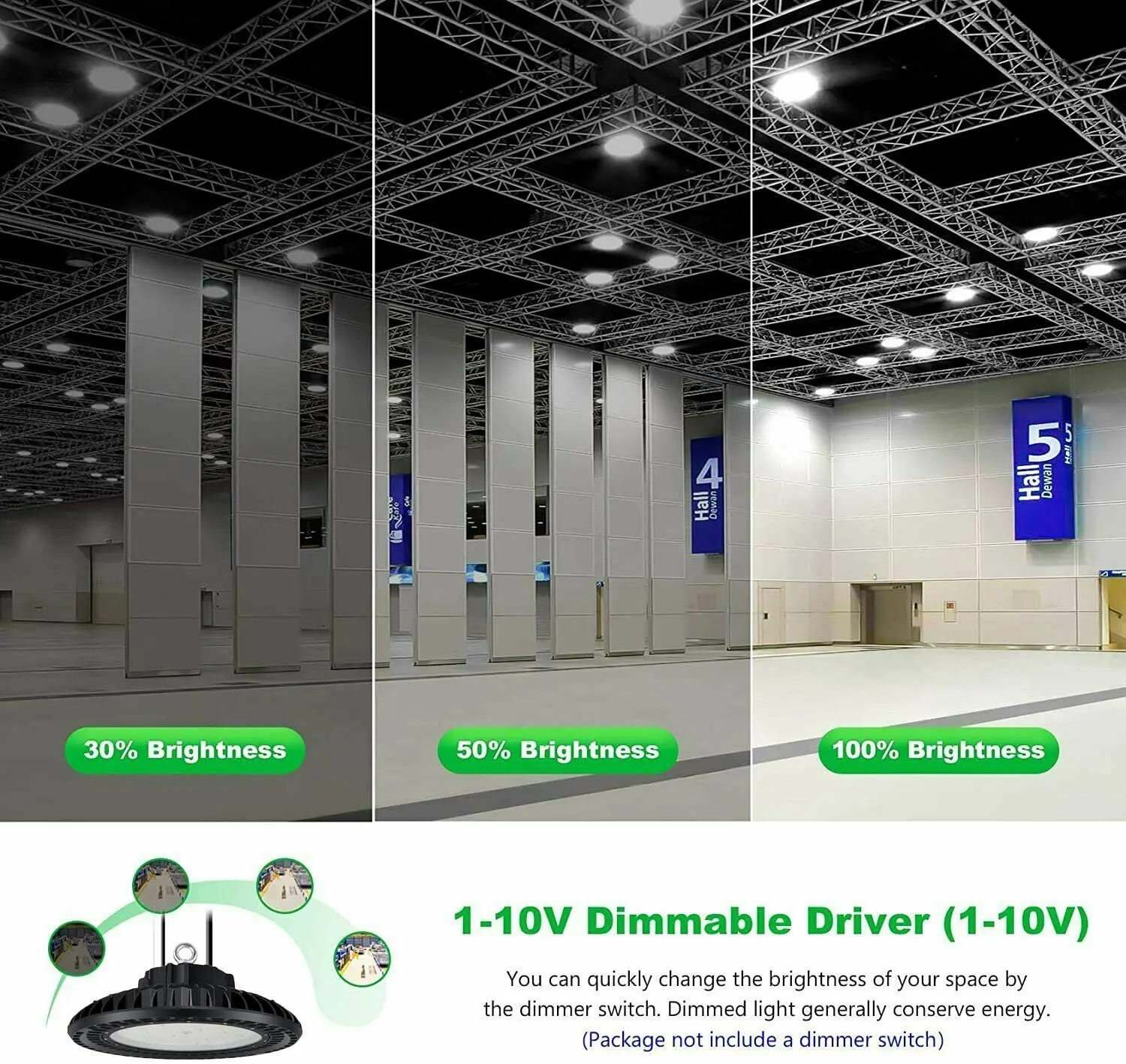 300W High Bay LED Light 41,000lm IP65 Waterproof Dimmable UL & DLC List Retrofitting Warehouse Factory AC100-277V