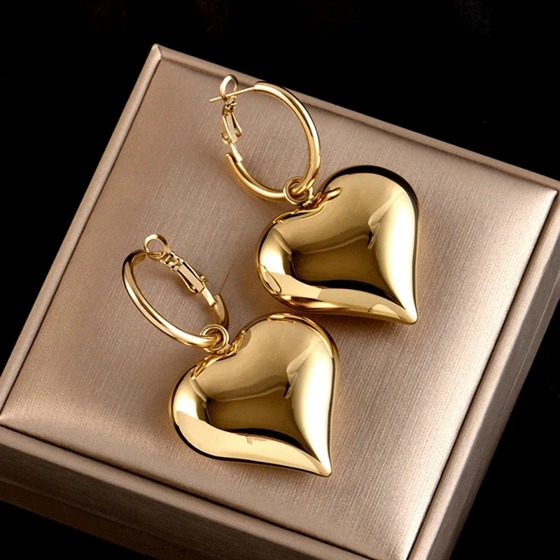 

New 2024 Heart Huggie Hoop Earrings for Women Asymmetric Gold Color Big Earring Fashion Party Jewelry Girl Gift