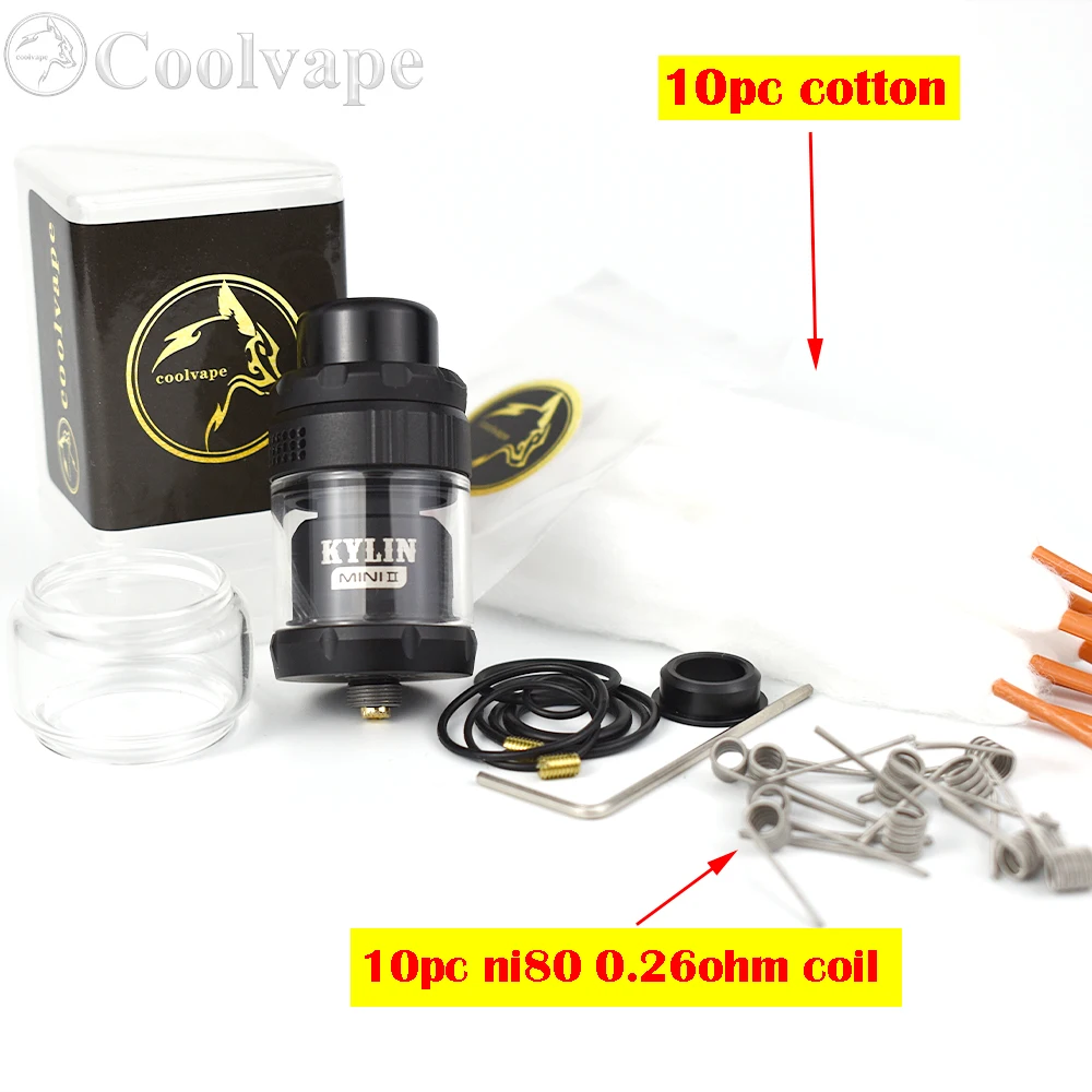 Wolfcoolvape 24.4mm Kylin Mini V2 RTA Tanque Vape Atomizador 3ml/5ml Capacidade Bobina Única RTA com 510 Rosca para Mods E-Cig