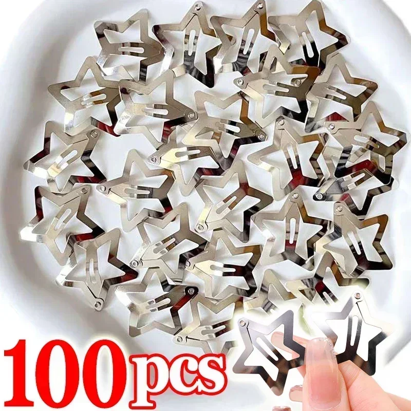 Y2K Silver Star Hair Clips for Girls Pentagram Metal Snap Clip Hairpins Barrettes Hair Grip Jewelry Nickle Free Bobby Pin