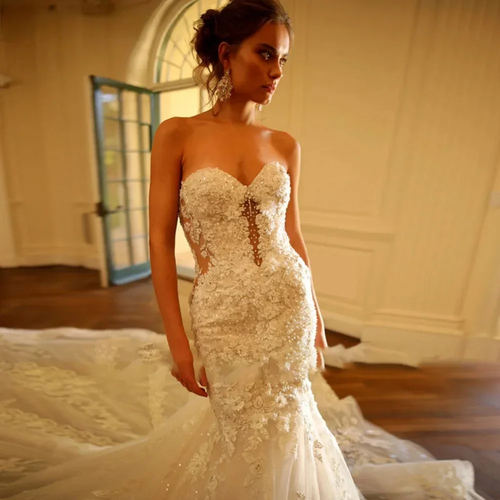 Jane Eyre فستان زفاف حورية البحر مخصص بأكمام طويلة من فيستدو دي نوفيا مزين بالدانتيل فستان زفاف عتيق رداء De Mariee