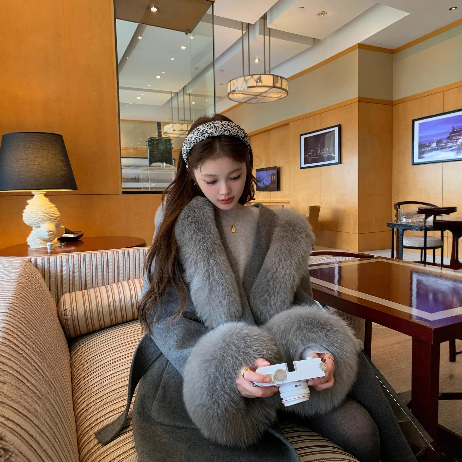 2026 Autumn and Winter New Fox Fur Collar Hooded Double-sided Cashmere Coat Women's Korean Version Woolen Fur Coat