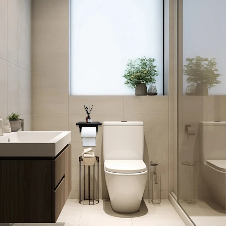 

1 шт., черный настенный держатель для туалетной бумаги из нержавеющей стали с местом для хранения — ванная комната, кухня, гостиница, квартира, общественный туалет