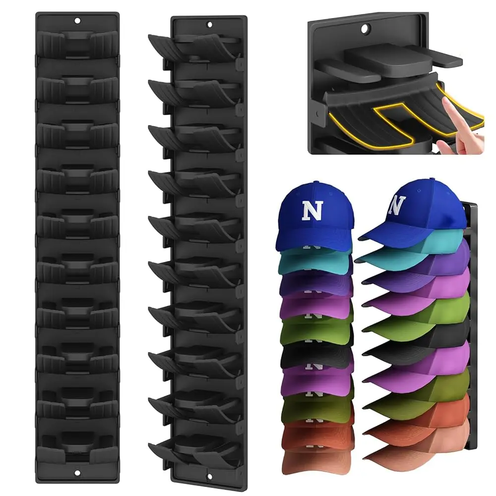 

Органайзер для бейсболок (2 шт.), настенная вешалка для головных уборов, вмещает до 20 шапок, держатель для кепок на дверь и в шкаф, подставка для головных уборов