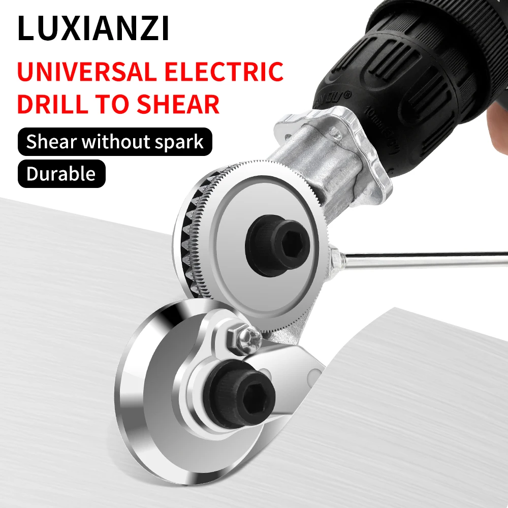 LUXIANZI Plate Cutter For Electric Drill Convert Shears Steel Alloy Plastic Iron Free Cutting Tool Nibbler Sheet Metal Cut