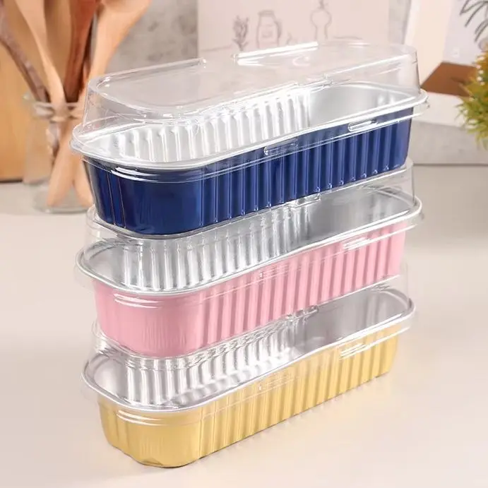 10Pcs 200ml Aluminum Foil Baking Cake Box Rectangular Tin Cupcake Baking Pan Pudding Box Cheese Dessert Cup With Lid