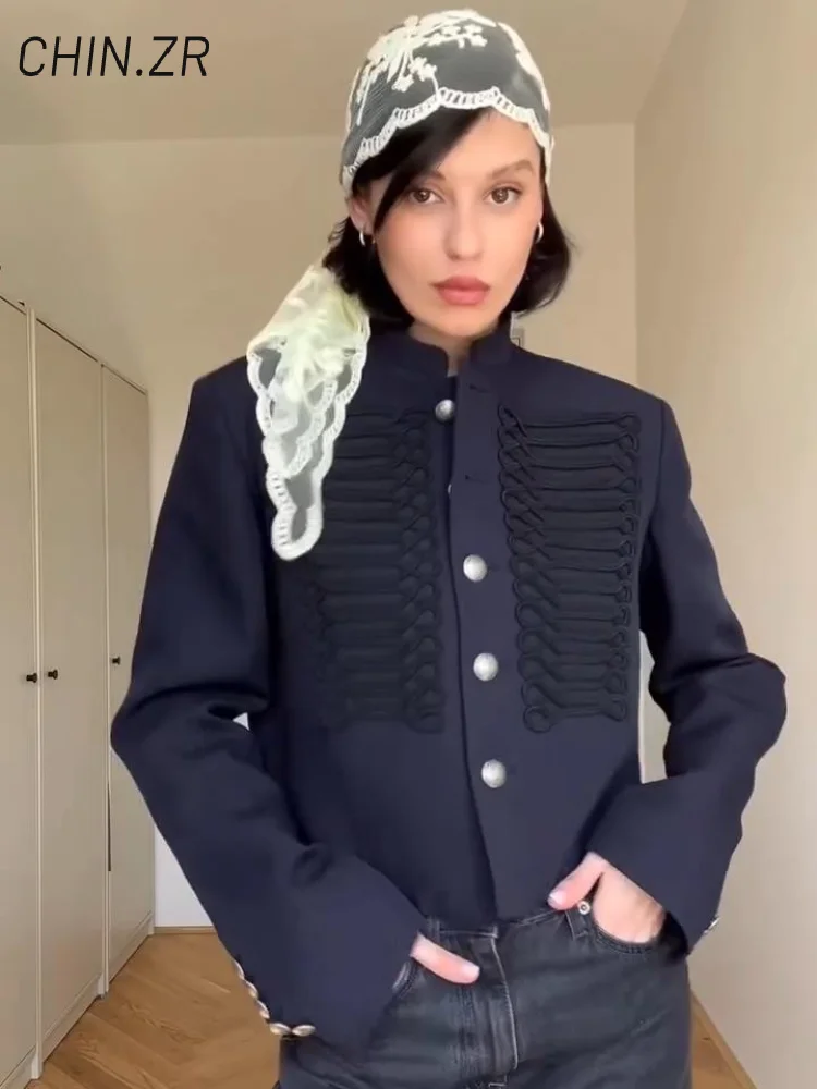 Vintage Women's Cropped Napoleon Jacket Stand Collar Single