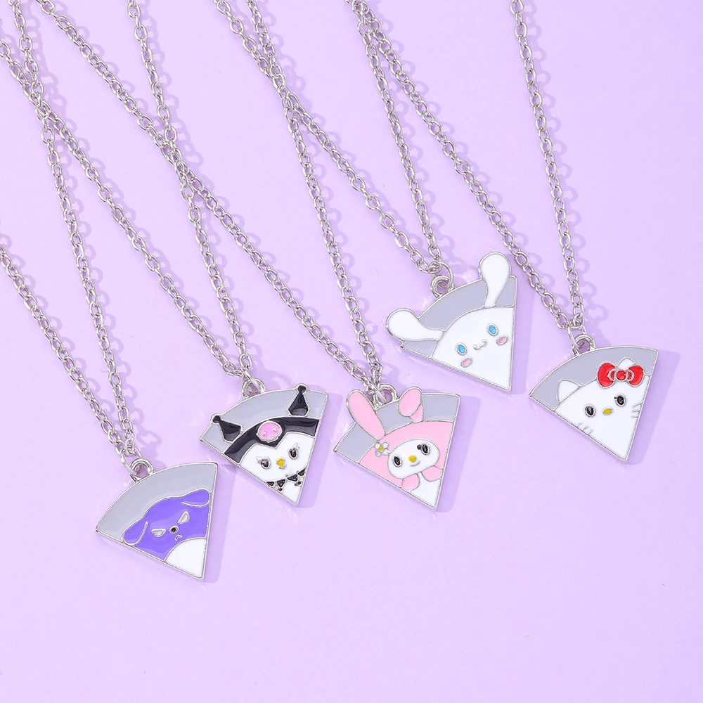 Cute Animal Rabbit Bear Cat Dog Kitty Puzzle Pizza Pendant Necklace Set For 5 Children Best Friends Sister Gift Wholesale