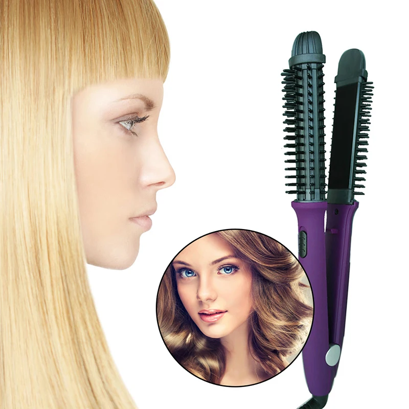 Electric Flat Iron With Comb Hair Iron Comb Ceramic Hair Straightener And Curler 2 In 1