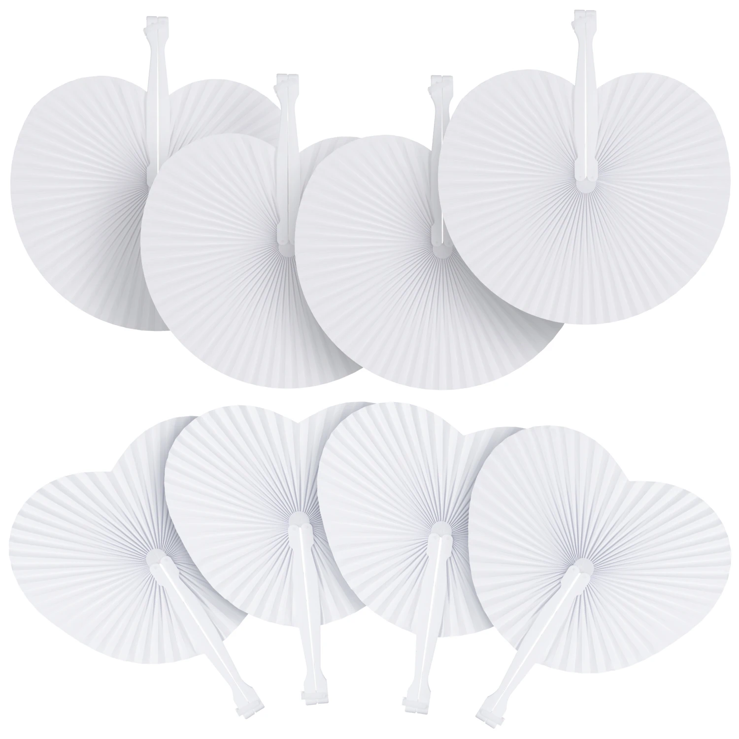 30/50/100pcs White Folding Fans Heart Shaped wedding Fan Round Accordion Paper Fans for Wedding Celebration Birthday Party Favor