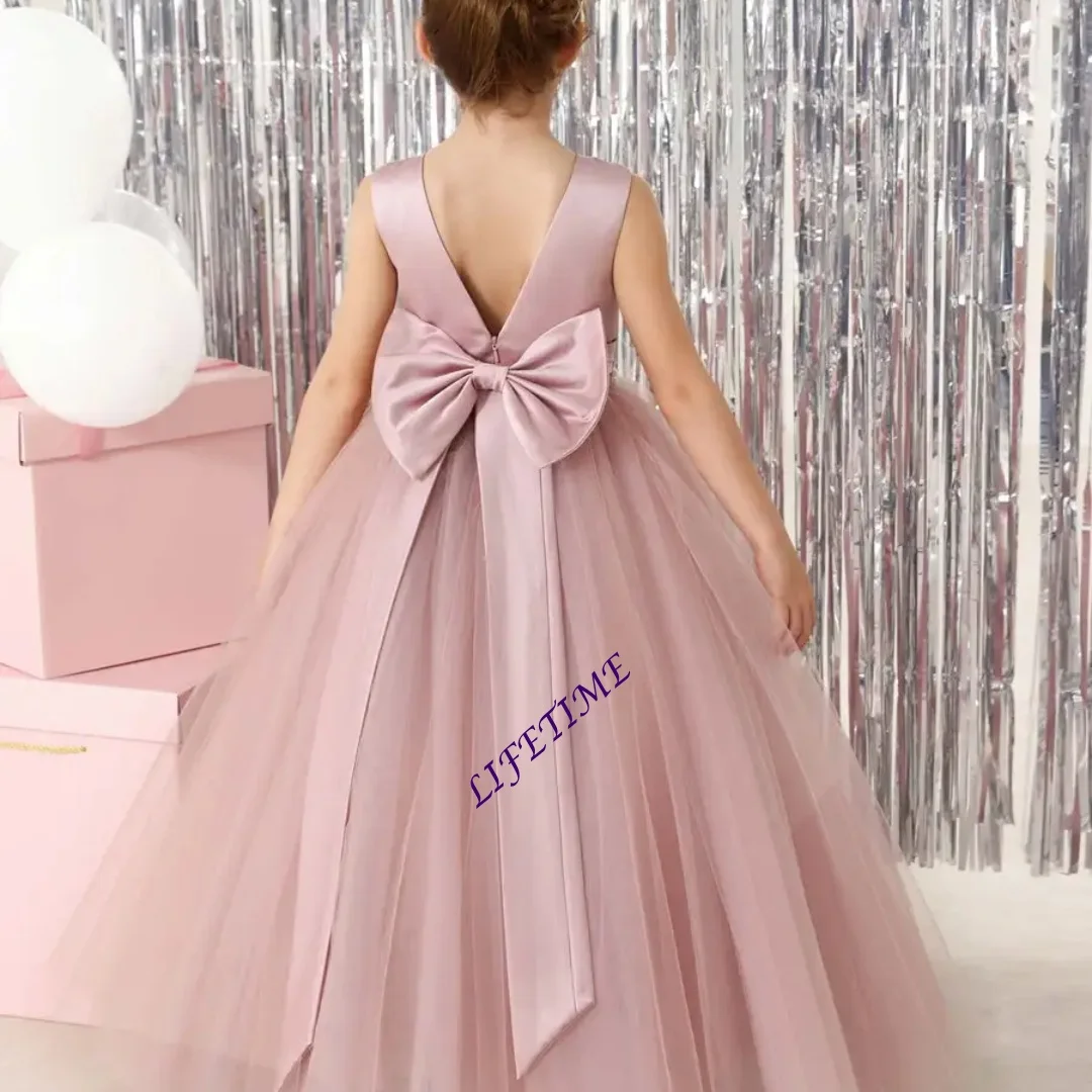 Anpassbares Blumenmädchenkleid, geeignet für Hochzeiten, ärmellos mit Schleife, elegantes Kleid für kleine Mädchen, Geburtstagsfeier, formelle Anlässe
