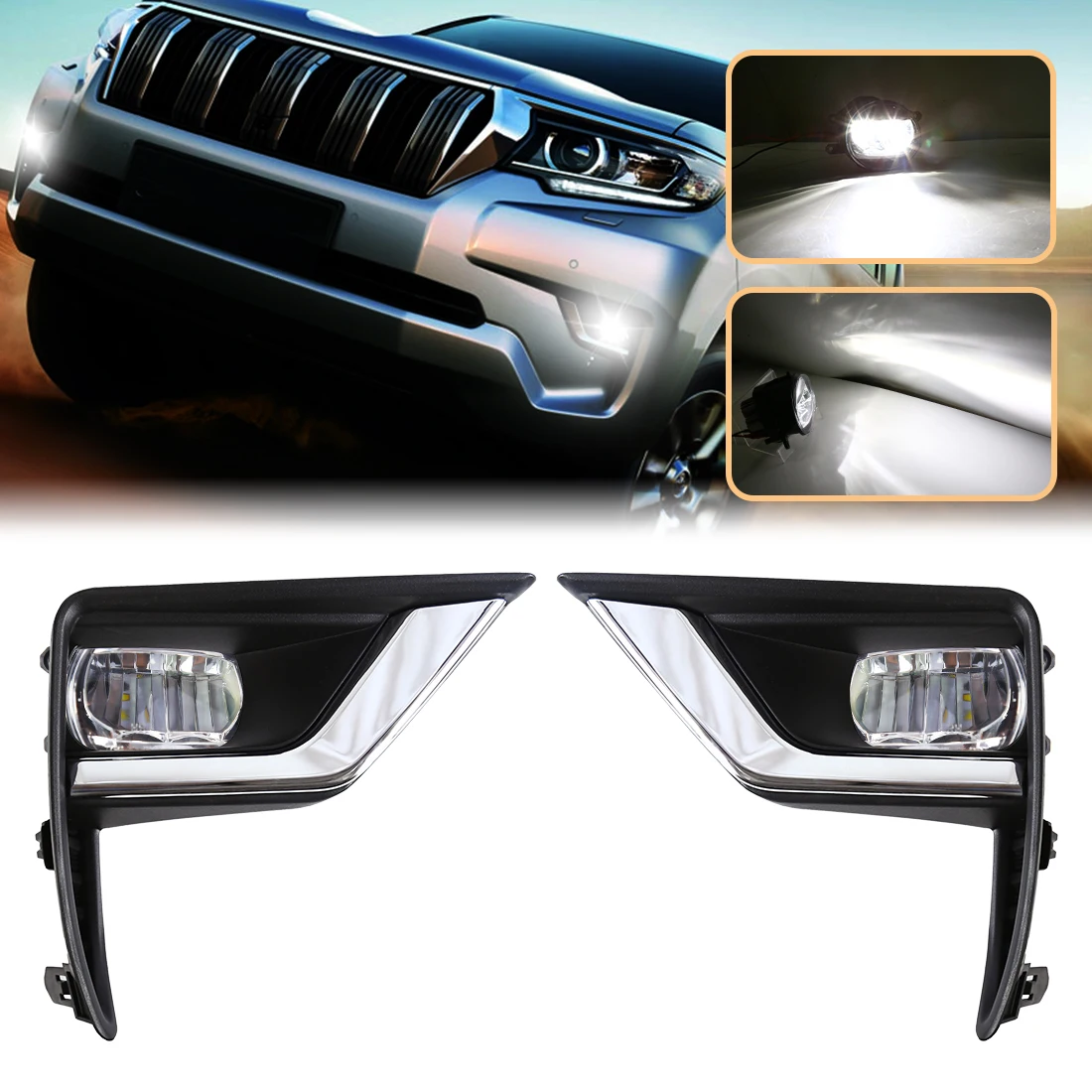 

For Toyota Prado 2018 Dedicated Halogen Fog Lamp Chromeplate Accssories High-definition Lens Automobile Repacking Yellow Foglamp
