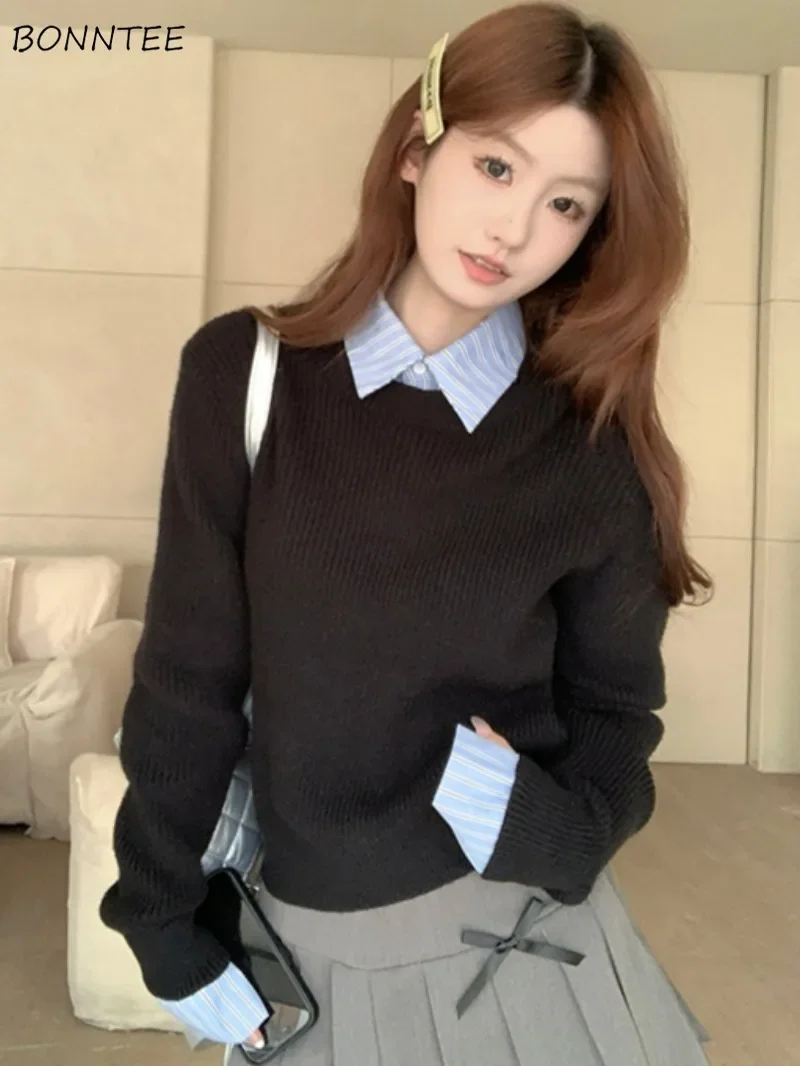 

Пуловеры женские вязаные осенне-зимние теплые корейские модные простые повседневные однотонные уличные одежды повседневная одежда милые милые уютные девушки