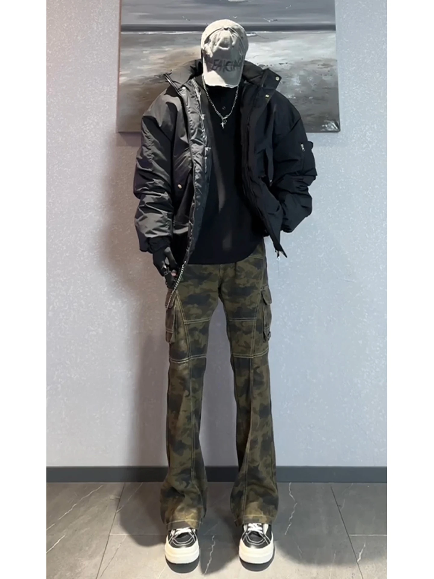 

Американские камуфляжные рабочие брюки в стиле ретро, мужские осенне-зимние расклешенные тонкие прямые джинсы CleanFit, повседневная повседневная одежда