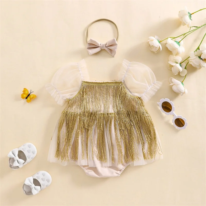 

Adorable Toddler Floral Print Ruffle Romper with Matching Bow Headband Set for Summer Outfit Cute Baby Girl Clothes