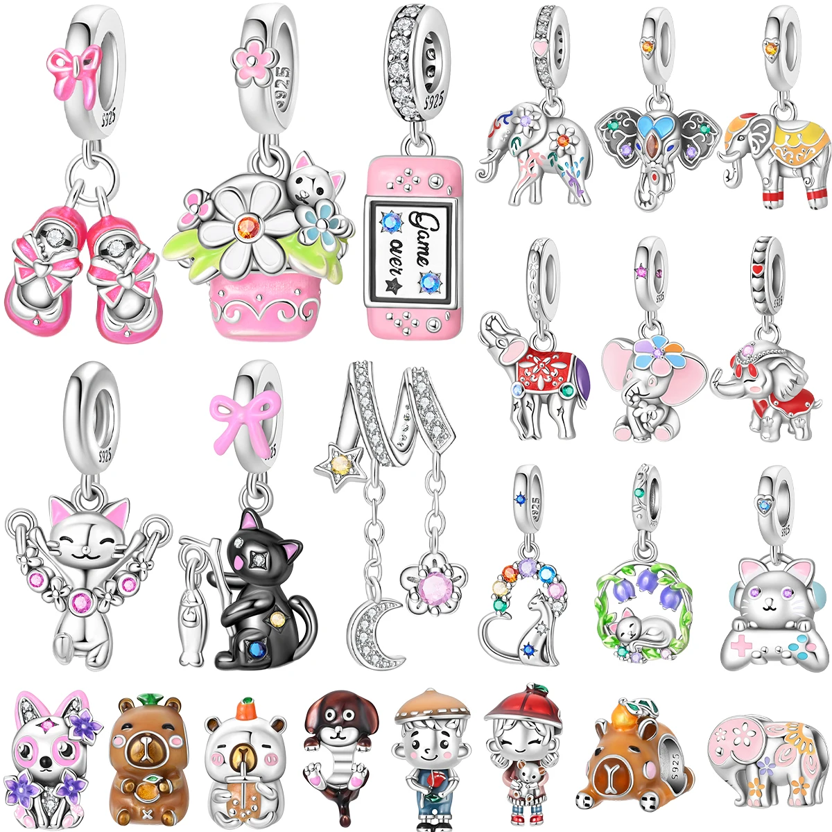

New Original 925 Sterling Silver Animal Charms Elephant Cat Capybara Swan Beads For Necklace DIY Bracelet Present Jewellery