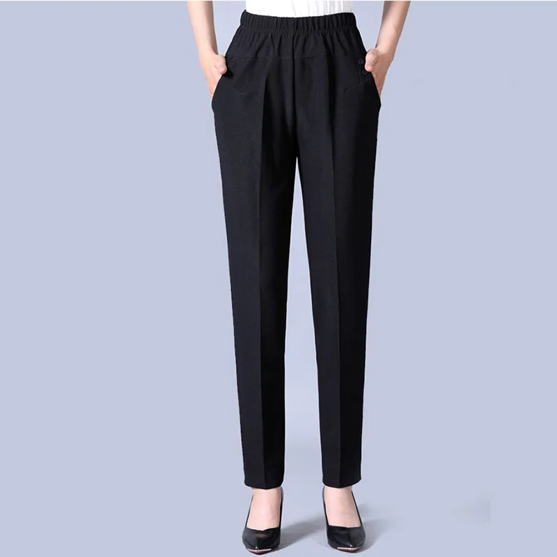 2024 New Womens Trousers Oversize Elastic High Waist Loose Casual Pants Middle-aged Female Winter Warm Stretch Pants 5XL